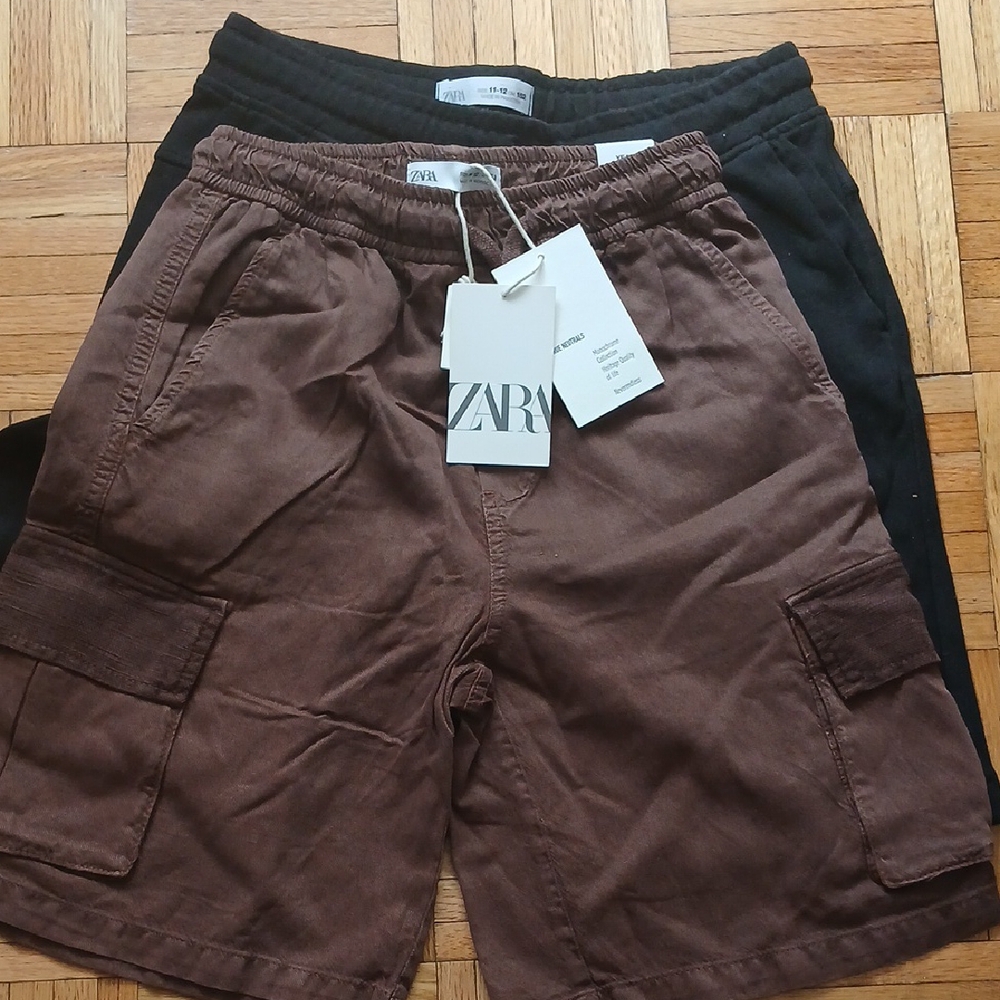 Zara Brown Cargo Shorts Cotton Blend Relaxed Fit